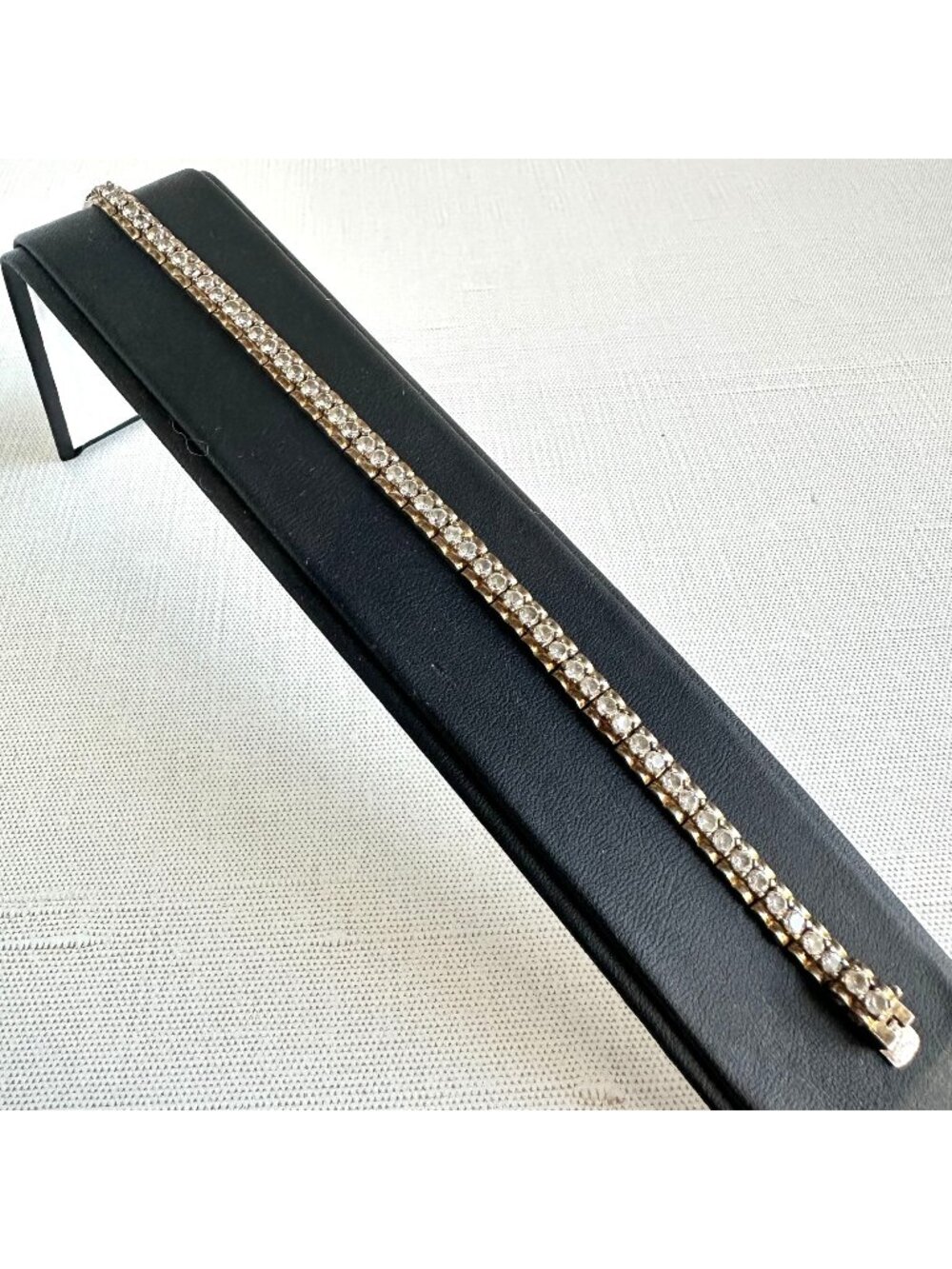 Vintage Gold Tone Rhinestone Tennis Bracelet PAS Thai Clear Crystal